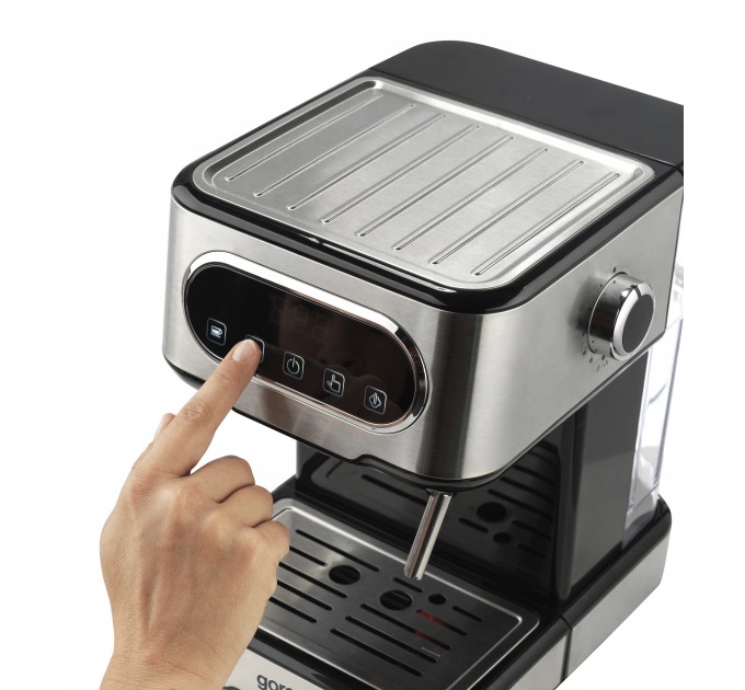 Кофеварка Gorenje рожковая 1.5л, молотый, ручной капучинатор, нерж