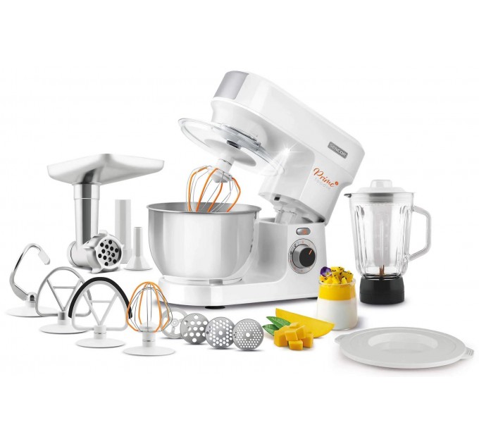 Кухонная машина Sencor 1000Вт, чаша-металл, корпус-пластик, насадок-15, белый