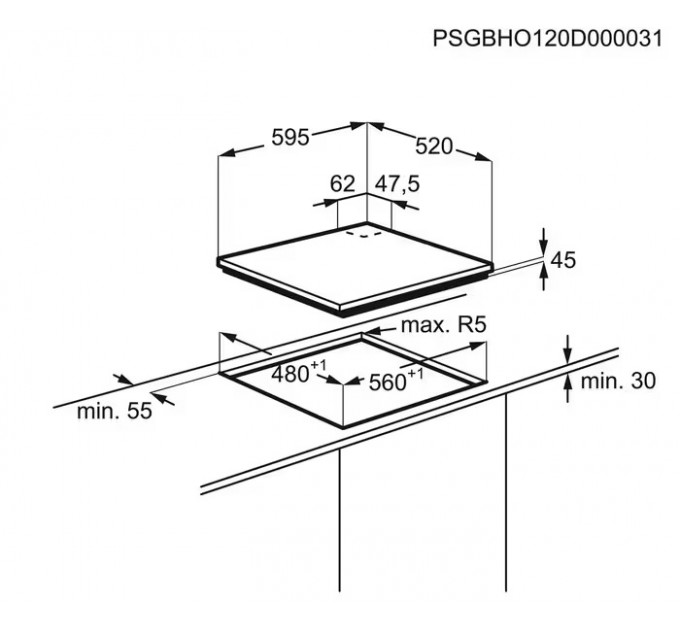 Варочная поверхность Electrolux газ на стекле, 60см, чугун, черный