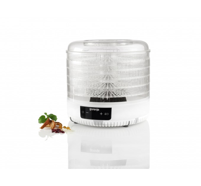 Сушка для продуктов Gorenje 380Вт, поддонов - 5x2.8см, диаметр - 31см, макс - 70°С, пластик, белый