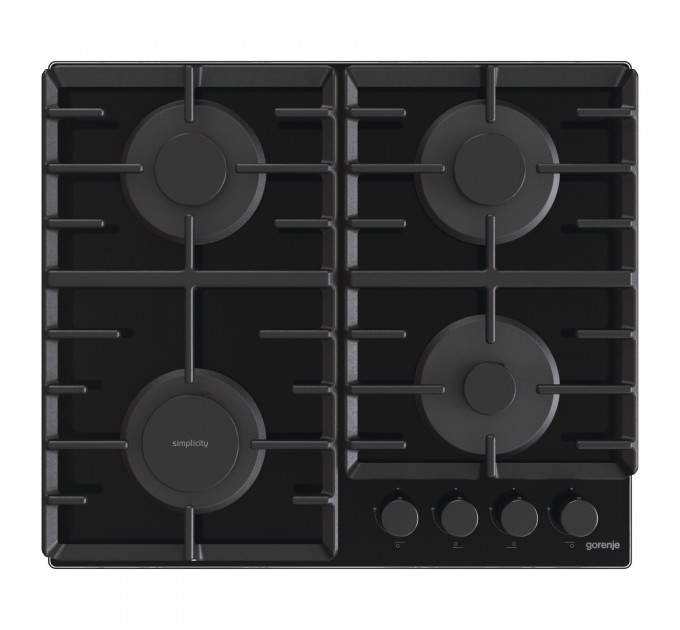 Варильна поверхня Gorenje газова на склі, 60см, чавун, чорний