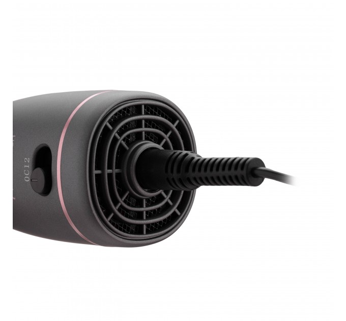 Фен-щітка ARDESTO Brush Pink Touch, 1200Вт, 2 швидкості, 2 темп. режими, LED-дисплей, функція іонізації , 4 насадки, сірий+ рожевий