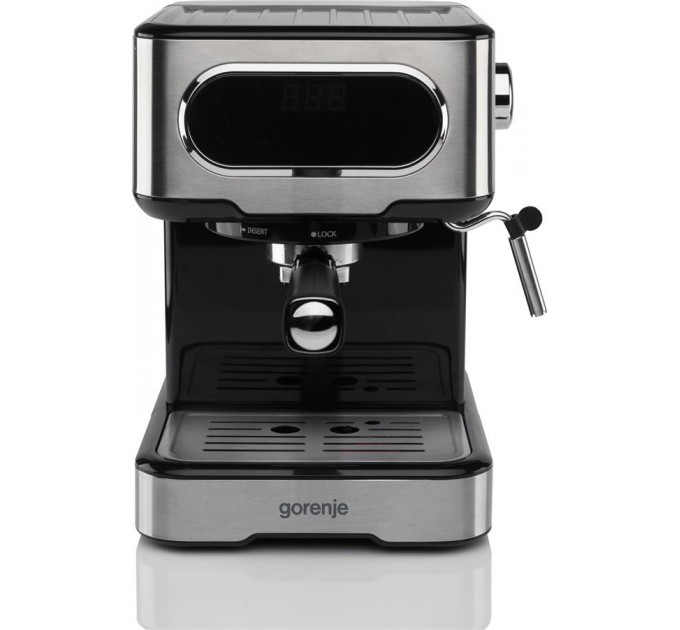 Кофеварка Gorenje рожковая 1.5л, молотый, ручной капучинатор, нерж