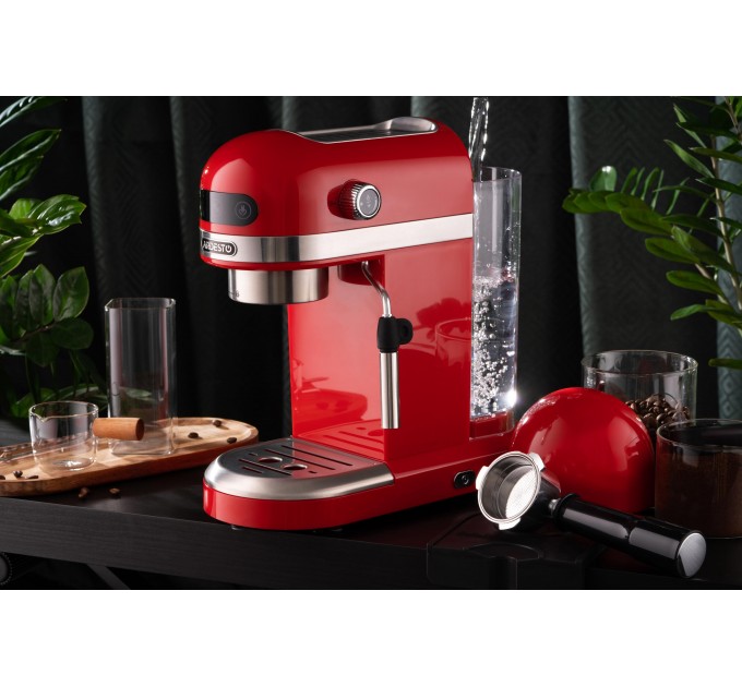 Кавоварка ARDESTO ріжкова 1.4л, мелена, ручний капучинатор, підігрів чашок, червоний
