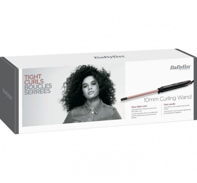 Плойка Babyliss Rose Quartz, 48Вт, темп.режимов-6, D -10mm, 160-210С, керамика, черно-розовый