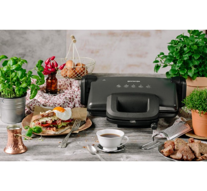 Гриль Gorenje прижимний 1800Вт, темп. режимів-4, з`ємні пластини, розкриття на 180°, метал, графіт