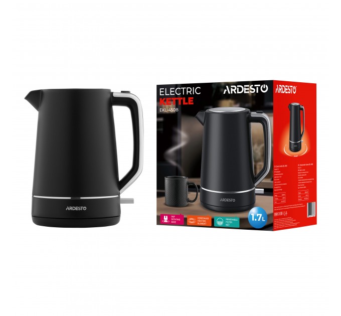 Електрочайник ARDESTO Timeless Elegance, 1.7л, Otter, пластик, чорний матовий