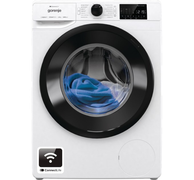 Пральна машина Gorenje фронтальна, 9кг, 1400, A+++, 46,5см, дисплей, інвертор, пара, Wi-Fi, білий