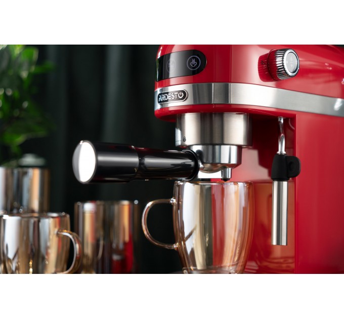 Кавоварка ARDESTO ріжкова 1.4л, мелена, ручний капучинатор, підігрів чашок, червоний