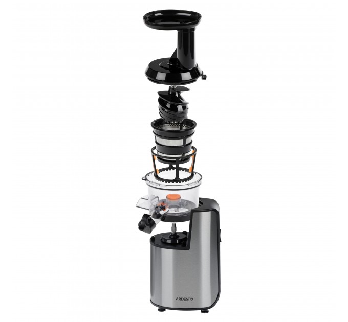 Соковитискач ARDESTO шнековий 200Вт, чаша-0.6л, жмих-0.6л, пластик/метал, сріблясто-чорний