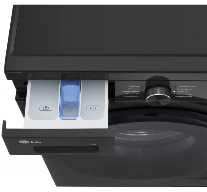 Стиральная машина LG фронтальная, 9кг, 1200, A+++, 55см, дисплей, пар, инвертор, черный