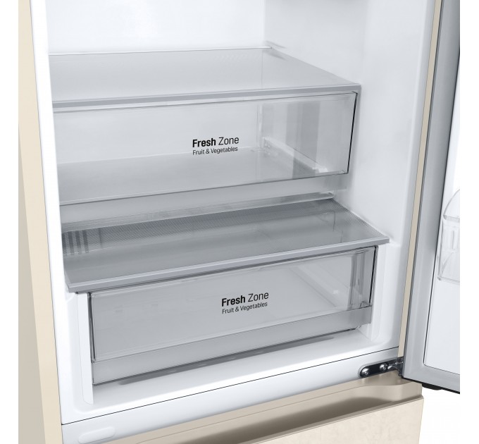 Холодильник LG с нижн. мороз., 203x60х68, холод.отд.-277л, мороз.отд.-110л, 2дв., E, NF, инв., диспл внешн., зона св-ти, бежевый