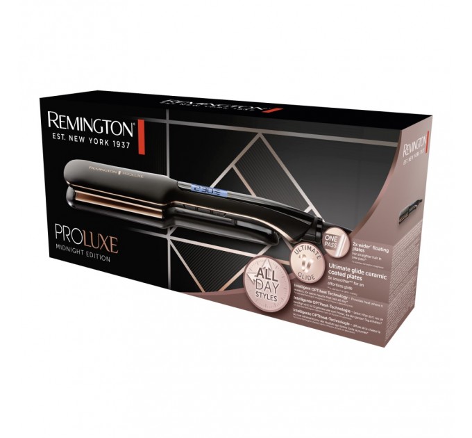 Випрямитель Remington PROluxe Midnight Wide Plate Straightener, темп.режимов-9, 150-230С, чехол, дисплей, керамика, черный