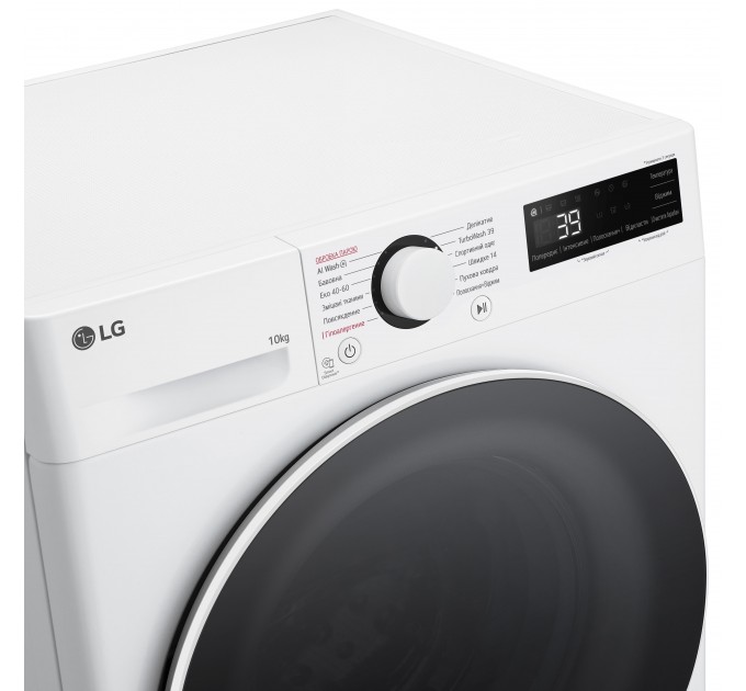 Стиральная машина LG фронтальная, 10кг, 1400, A, 57см, дисплей, пар, инвертор, белый