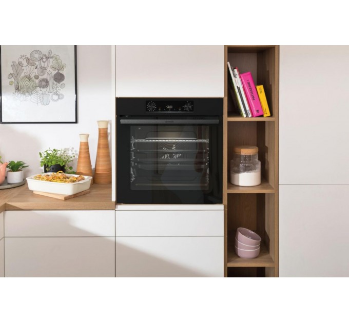 Духовой шкаф Gorenje электрический, 77л, A+, пар, дисплей, пиролиз, черный