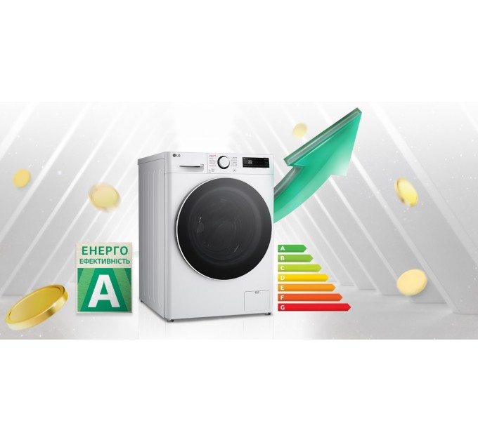 Стиральная машина LG фронтальная, 10кг, 1400, A, 57см, дисплей, пар, инвертор, белый