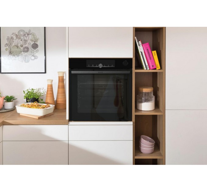 Духова шафа Gorenje електрична, 77л, A+, пара, дисплей, 300 °C, Wi-Fi, чорний