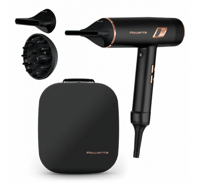 Фен Rowenta Ultimate Experience Maestria, 2000Вт, 3 режими, дифузор, кейс для зберігання, іоніз-я, хол. обдув, чорний