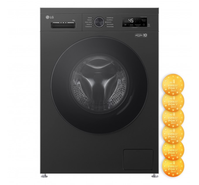 Стиральная машина LG фронтальная, 9кг, 1200, A+++, 55см, дисплей, пар, инвертор, черный