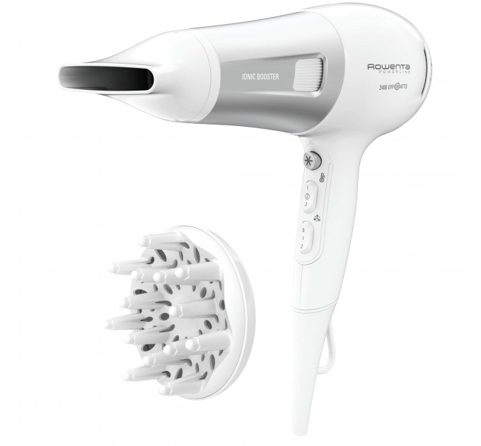 Фен Rowenta Powerline, 2400Вт, режимов-3, дифузор, иониз-я, хол. обдув, бело-серый