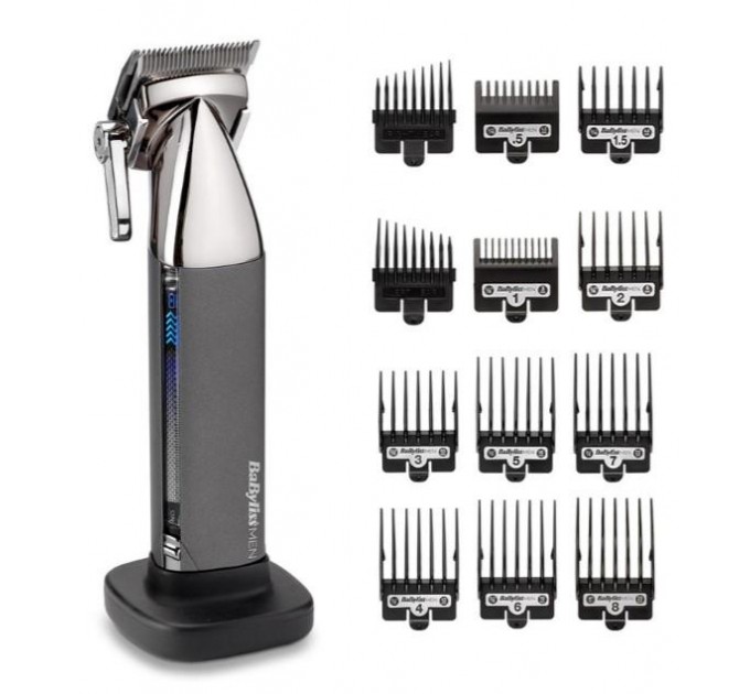 Машинка для стрижки Babyliss Super-X Metal Series, сеть+акум., вибрационный мотор, насадок-10, кейс, чехол, расческа в компл., сталь, серый