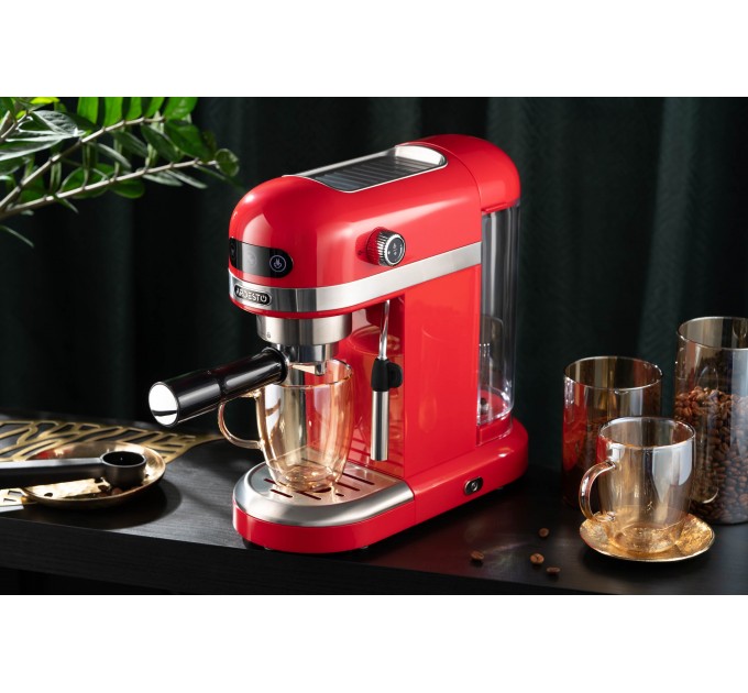 Кавоварка ARDESTO ріжкова 1.4л, мелена, ручний капучинатор, підігрів чашок, червоний