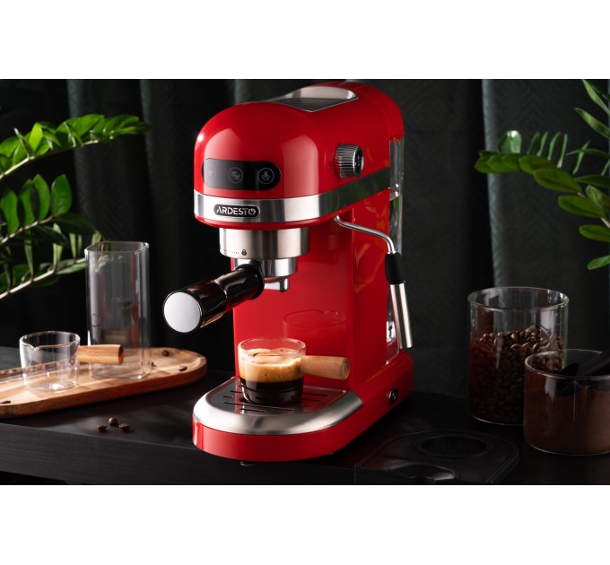Кавоварка ARDESTO ріжкова 1.4л, мелена, ручний капучинатор, підігрів чашок, червоний