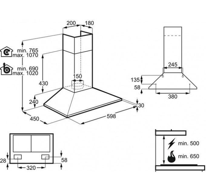Витяжка Electrolux купольна Rococo, 60см, 420м куб год., шампань