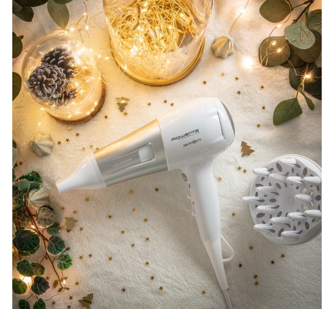 Фен Rowenta Powerline, 2400Вт, режимов-3, дифузор, иониз-я, хол. обдув, бело-серый