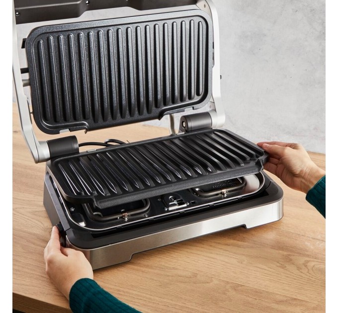 Гриль Tefal прижимний OptiGrill 2in1 XL 2200Вт, темп. режимів-4, з`ємні пластини, сенсор товщини продуктів, метал