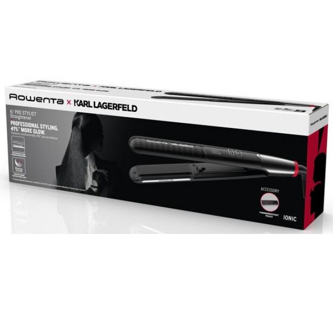 Випрямитель Rowenta x Karl Lagerfeld K/Pro Stylist Straightener, темп.режимов-8, 140-210С, дисплей, иониз., керам., черн.