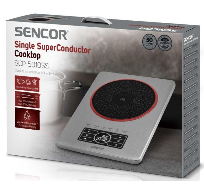 Плитка настільна Sencor індукційна, комфорок - 1 на 1.5кВт, керування - сенсорне, нерж. сталь