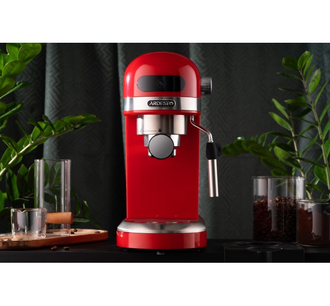 Кавоварка ARDESTO ріжкова 1.4л, мелена, ручний капучинатор, підігрів чашок, червоний