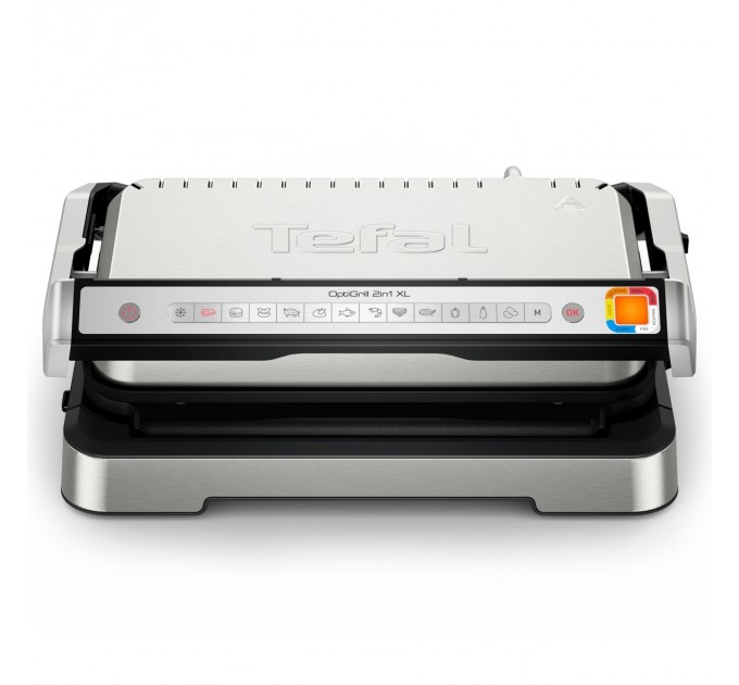 Гриль Tefal прижимний OptiGrill 2in1 XL 2200Вт, темп. режимів-4, з`ємні пластини, сенсор товщини продуктів, метал