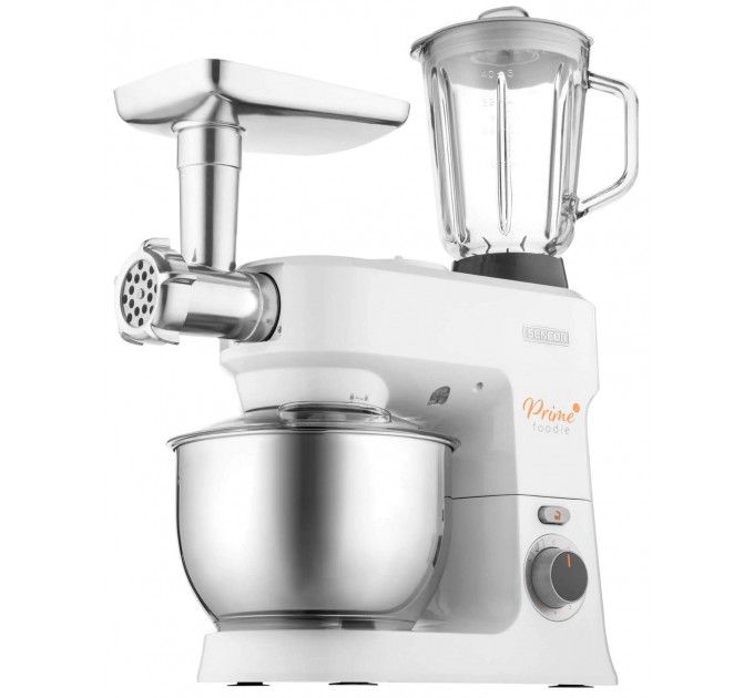 Кухонная машина Sencor 1000Вт, чаша-металл, корпус-пластик, насадок-15, белый