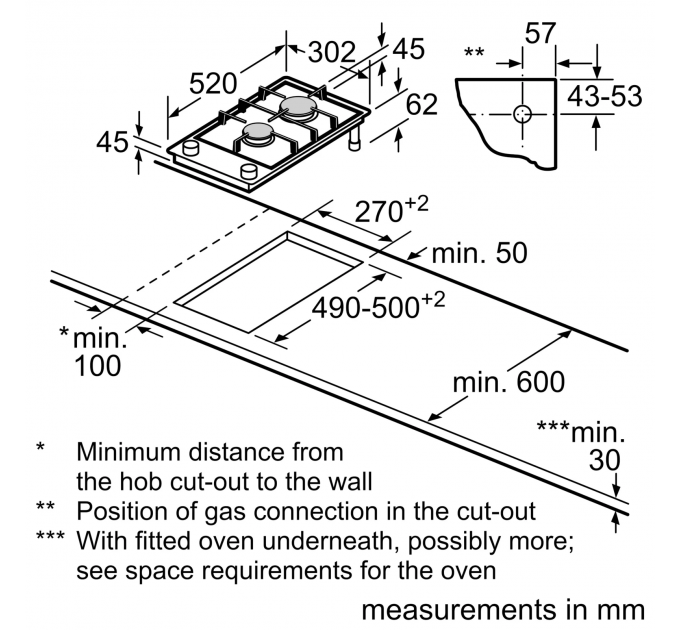Варочная поверхность Siemens газ на стекле, 30см, Домино, черный