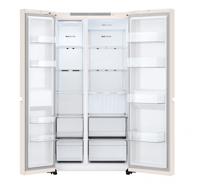 Холодильник LG SBS, 179x91х74, холод.отд.-423л, мороз.отд.-241л, 2дв., E, NF, инв., диспл внутр., бежевый