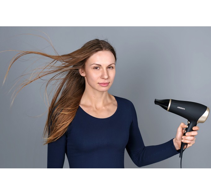Фен ARDESTO Gemini HD-522, 1800-2200Вт, 2 швидкості, 3 темпер. режими , функція Cool Shot, чорний