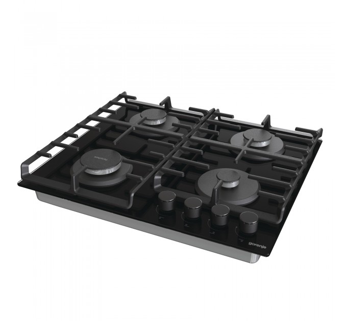 Варильна поверхня Gorenje газова на склі, 60см, чавун, чорний