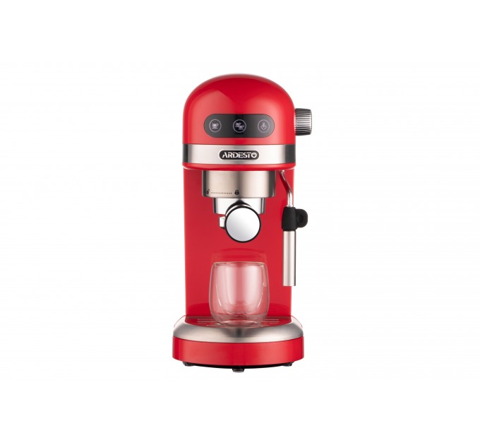 Кавоварка ARDESTO ріжкова 1.4л, мелена, ручний капучинатор, підігрів чашок, червоний