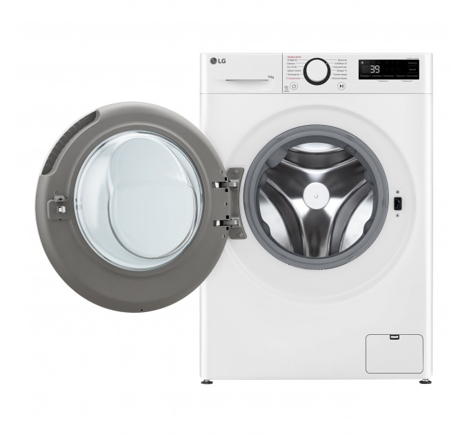 Стиральная машина LG фронтальная, 10кг, 1400, A, 57см, дисплей, пар, инвертор, белый