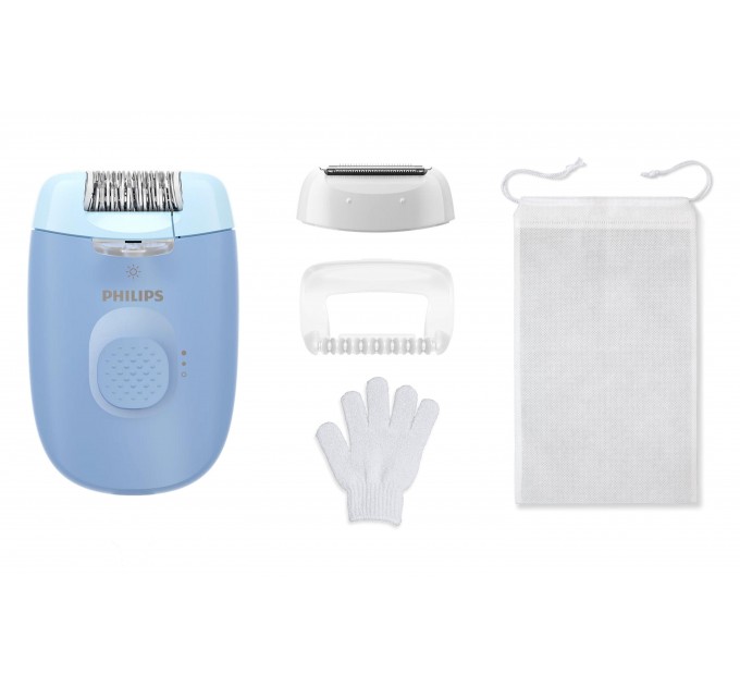 Эпилятор Philips Series 2000 дисковый, от сети, сух., с подсветкой, насадок-2, голубой