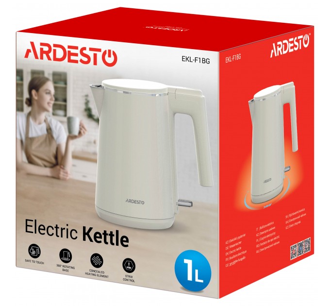 Електрочайник ARDESTO 1л, Strix, подвійні стінки, бежевий
