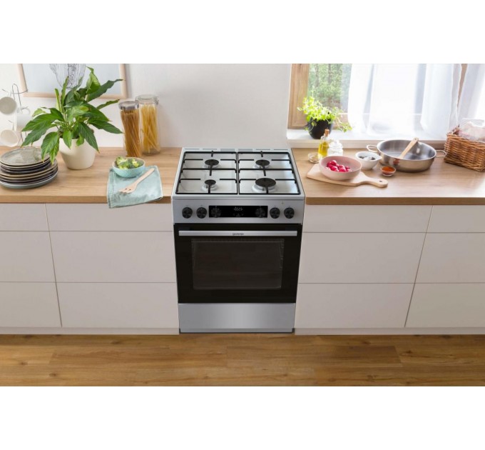 Плита Gorenje комби, 71л, 60x60см, дисплей, эмалированные реш, программатор IconLed,нерж