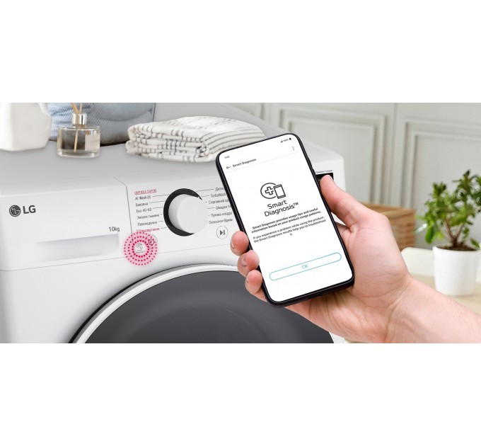 Стиральная машина LG фронтальная, 10кг, 1400, A, 57см, дисплей, пар, инвертор, белый