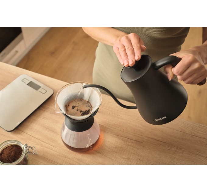 Электрочайник Sencor 0.6л, 5 темп.реж, сенс. управл., нерж. сталь, чорный