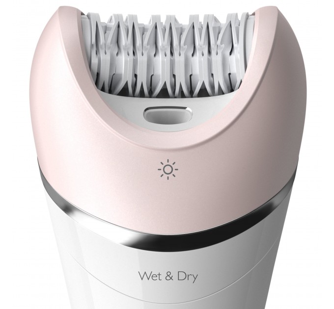 Епілятор Philips 8000 series дисковий, акумуляторний , пінцет.-32, волог.+сух., насадок-6, з підсвіткою, біло-рожевий