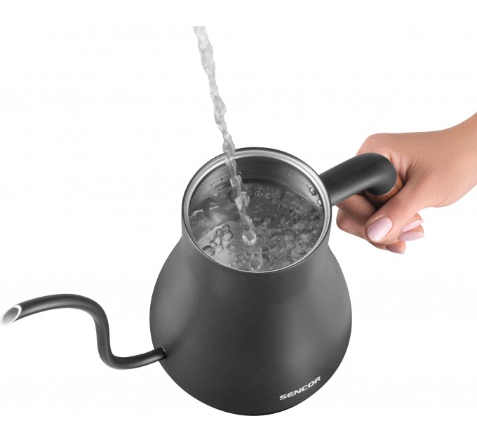 Электрочайник Sencor 0.6л, 5 темп.реж, сенс. управл., нерж. сталь, чорный