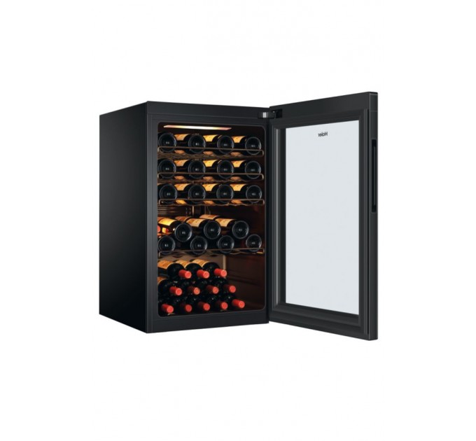 Холодильник Haier для вина, 82x49.7х58, холод.отд.-118л, зон - 1, бут-49, ST, дисплей, черный