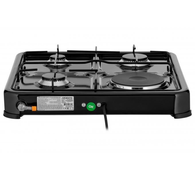 Плитка настільна ARDESTO комбінована, тип газу LPG, 3 алюмін. газ. конфорки+ 1 електр. конфорка, чорний